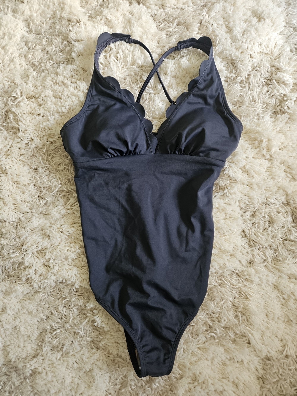 NWT Shade And Shore Navy Scalloped One Piece Swimsuit